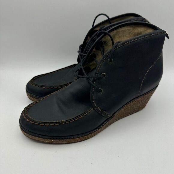 Olukai Wali Wedge Boots Womens US 9.5 Black‎ Espadrilles Leather Ankle Lace-Up - Picture 1 of 8